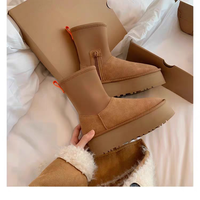 Bottes de neige d'hiver pour femme de marque célèbre, confortables, en daim doux, fourrées, à talon épais, hauteur cheville, imperméables, chaudes, tige en cuir, semelle EVA