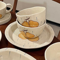 Service de vaisselle réutilisable en porcelaine vintage, décoré à la main sous l'émail, motif fruits, sans BPA, pour la maison : bol, assiette, tasse à café