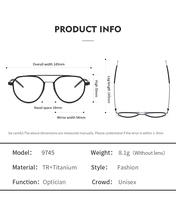 Monture de lunettes optiques 9745 pour hommes et femmes, monture de lunettes vintage à double pont, monture de lunettes en titane