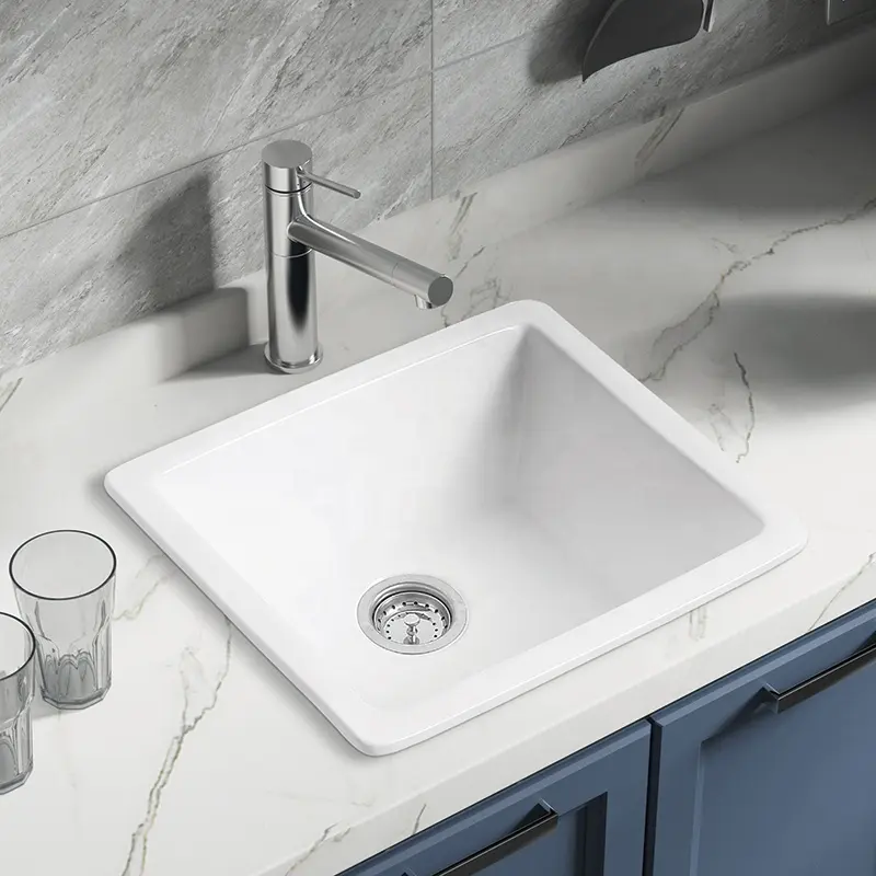 Single Bowl Small White Deep Ceramic Kitchen Cabinet Countertop Sinks