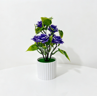 Bonsaï de roses artificielles en soie, fait main, réaliste, 6 grandes têtes, fleur en pot pour décoration intérieure, mariage, style européen