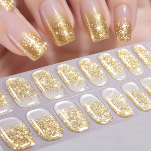 Autocollants 3D semi-durcis en gel pour ongles, motif rayures or et rose, durables, à polymérisation semi-UV, adhésifs, pour décoration d'ongles et nail art - Product Image 1