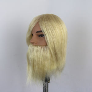 Tête d'entraînement Mannequins de coiffure en cheveux humains pour salon de coiffure <span class=keywords><strong>homme</strong></span> tête de mannequin d'entraînement avec moustache à barbe - Product Image 3