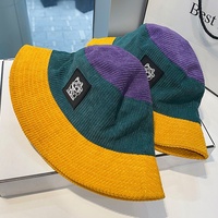 Groothandel op maat gemaakte private label kleurrijke tweekleurige designer grote oversized unisex patchwork warme dunne corduroy bucket hat