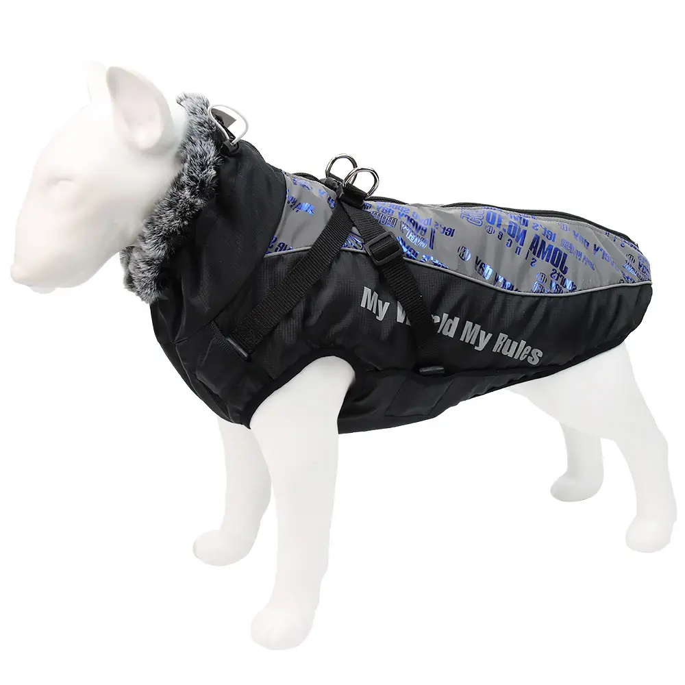 Mantel Anjing Peliharaan Kerah Bulu Hangat Musim Gugur Musim Dingin Jaket Rompi Pakaian Anjing Wilma Anjing Besar Tahan Air untuk Bulldog Perancis
