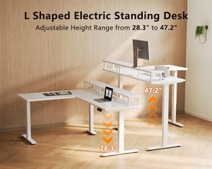 Bureau debout électrique moderne SENYU en forme de L, réglable en hauteur, blanc, pour ordinateur portable, avec fonction convertible - Product Image 3