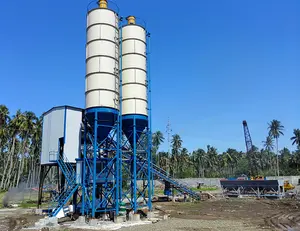 Construction site mixing HZS60 concrete batching machine for sale with belt conveyor aggregate feeding system