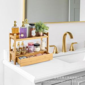 Wooden Storage Rack 3 Tier With Drawer <b>Desktop</b> Kitchen Condiment Organizer Natural Wood Color - Product Image 2