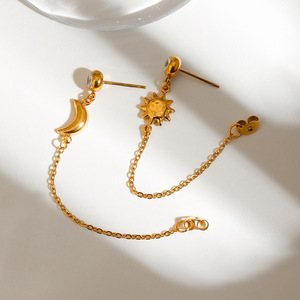 Drop <b>Earrings</b> Stainless Steel Gold Plated <b>Moon</b> And Sun Charm Chain Dangle For Women Fashion Jewelry - Product Image 3