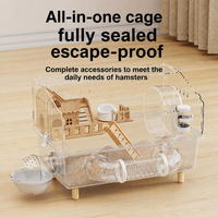 Cage à hamster tunnel moderne de luxe en acrylique transparent avec boîte pour hamster syrien nain, grand espace 45x30x33cm