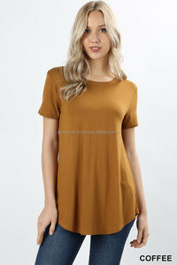 Tunique en jean ample pour femme, respirante, en polyester/coton, à manches courtes et col rond, avec bouton perforé, service d'impression personnalisée - Product Image 5