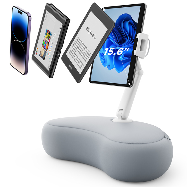 SAIJI Cushion Read Pillow Stand Universal for 4.7-12.9" Tablet Kindle Adjustable Soft Lazy Arm Tablet Phone Holder Gray