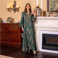 Robe longue décontractée pour femmes avec col montant à perles, style jalabiya, pour le printemps, les fêtes, les vacances au Maroc, pour l'Aïd musulman