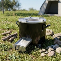 Poêle à bois en acier inoxydable épaissi avec double poignée, portable pour le camping en extérieur, idéal pour les pique-niques et la cuisine en milieu sauvage