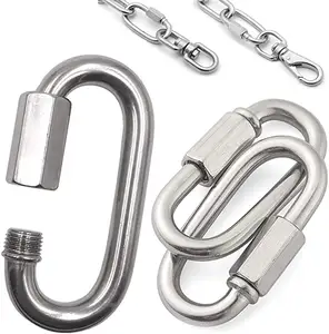 Konektor rantai rig Stainless Steel, karabiner pengunci Oval Tautan cepat ujung ganda kait mata Putar