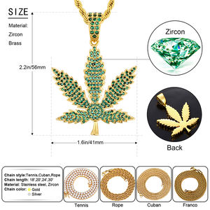 Bijoux pour hommes en gros Hip Hop rappeur antirouille en <span class=keywords><strong>laiton</strong></span> vert Zircon couleur feuille d'érable pendentif collier bijoux de fête - Product Image 6