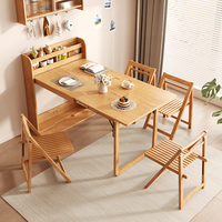 Table de Salle à Manger Pliante Gain de Place avec Étagère à Épices, Cadre en Bois, Ensemble de Table à Dîner et 4 Chaises