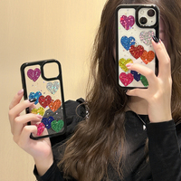 Coque de téléphone portable antichoc en TPU époxy, motif cœur brillant, style Ins tendance, anti-traces de doigts, pour iPhone 15 14 13 Pro Max