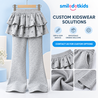 Smiledotkids Pantalons évasés personnalisés pour enfants, gris, imprimé étoiles, taille à volants, taille élastique, OEM ODM, pour petites filles, vente en gros