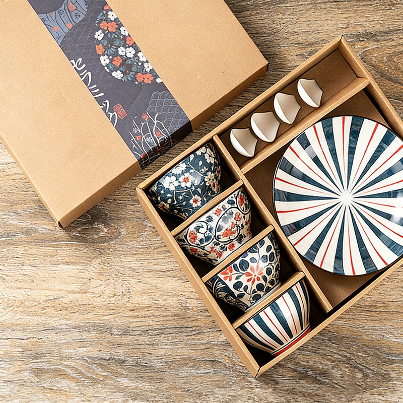 ชามสีรุ้ง 4 ใบ, ช้อน 4 คัน, จาน 2 ใบ