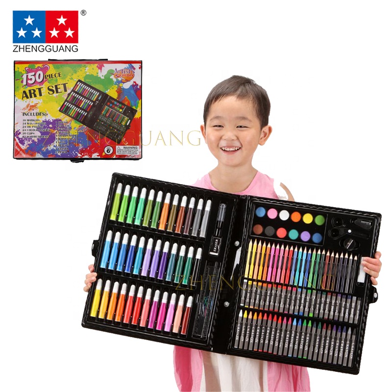 Zhengguang профессиональные Канцтовары для рисования 150 шт. Набор для рисования художественные наборы с акварельной ручкой и мелками для детей