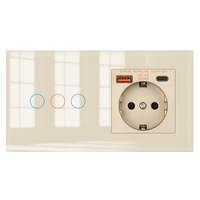 Interrupteur tactile 3 gang 1 voie et prise murale allemande avec prise de charge rapide USB A+C 20W pour la maison