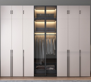 Furnitur kamar tidur Modern warna kustom kaca Modular dan lemari kabinet kayu keras Solid dengan pintu penyusun pakaian - Product Image 4
