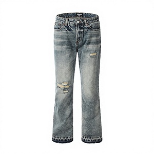 Pantalones Vaqueros Acampanados Vintage para Hombre, Ajuste Holgado, Estilo Hip Hop Urbano, Desgastados y Rotos, Lavado Medio, Cintura Media, Pantalones Casuales de Mezclilla, Pantalón de Moda - Product Image 3