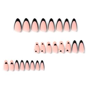 <span class=keywords><strong>Uñas</strong></span> <span class=keywords><strong>de</strong></span> prensa <span class=keywords><strong>de</strong></span> Punta francesa negra, <span class=keywords><strong>uñas</strong></span> con pegamento corto <span class=keywords><strong>de</strong></span> almendra, <span class=keywords><strong>diseño</strong></span> <span class=keywords><strong>de</strong></span> línea dorada, <span class=keywords><strong>uñas</strong></span> acrílicas reutilizables, cubierta completa, palo para dedo, Corazón - Product Image 2