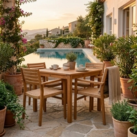 Meubles de jardin, table et chaises de jardin pour villa, ensemble de salle à manger extérieure en teck de luxe, table extérieure pour hôtel, ensemble de salle à manger extérieure pour hôtel