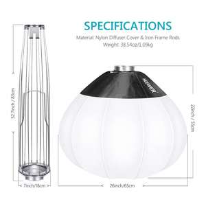 Diffuseur de boîte à lumière douce Neewer Globe Lantern 80 cm pour Neewer CB60 CB100 CB150, Aputure 300D II 120D, <span class=keywords><strong>Godox</strong></span> <span class=keywords><strong>SL</strong></span>-<span class=keywords><strong>60W</strong></span> SL150W II FV150 VL150 - Product Image 2