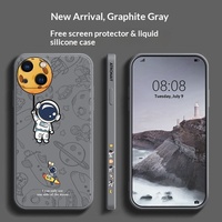 Coque de téléphone portable unisexe en silicone liquide ultra-fine antichoc avec motif graffiti astronaute de dessin animé pour iPhone 15