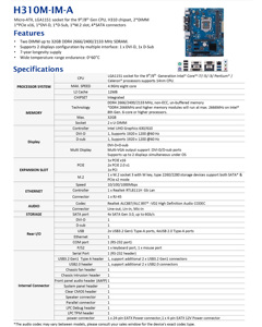 H310M-IM-A Intel Core 8th 9th Gen I7 i5 i3 LGA1151 H310 RJ45 SATA <span class=keywords><strong>DDR4</strong></span> DVI hiển thị kép Micro-ATX công nghiệp Bo mạch chủ - Product Image 5