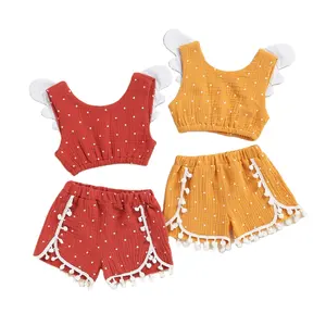 Mädchen bekleidung Sets Sommer Kleinkind Baby Baumwolle und Leinen Polka Dot Weste Shorts Set Kleinkind Kleidung Set