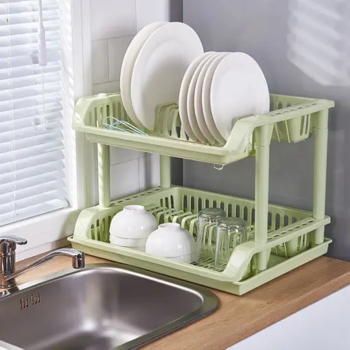 Cozinha Camadas Duplas de Plástico PP Dish Bowl Drainer Draner Rack para Casa Cozinha Counter Top Organizer Pratos Coloridos Hol