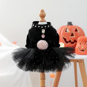 Perlengkapan Hewan Peliharaan <span class=keywords><strong>2026</strong></span> Musim Gugur Musim Dingin Pakaian Hewan Peliharaan Halloween Anjing Kecil Kucing Pakaian Hewan Peliharaan Baru Gaun Pengantin Sahara Rose Hitam Rok Kain Kasa - Product Image 3