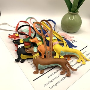 Luxury Dachshund Cartoon Pendant Carabiner Keychain Elegant Pu Leather Puppy Bag Charm Car Pendant Bag Decoration Accessories - Product Image 1