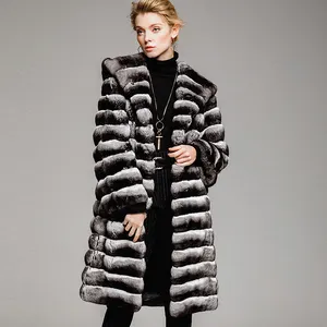Cao-guality thiết kế sang trọng quần áo mùa đông phụ nữ lông thú thật áo khoác áo khoác màu xám trùm đầu phụ nữ Rex Thỏ lông Áo khoác Parka Áo khoác