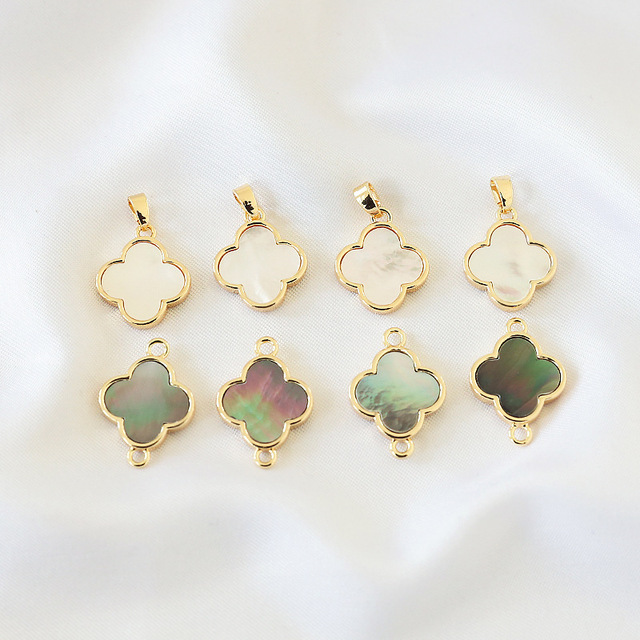 White Shell Mother of Pearl Connector Luck Flower Four Leaf Clover Charms Connectors Double Loop Pendants