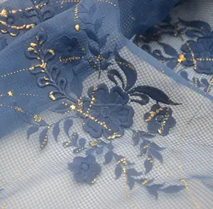 قماش دانتيل أزرق ثلاثي الأبعاد دانتيل زفاف فرنسي بتخفيضات كبيرة