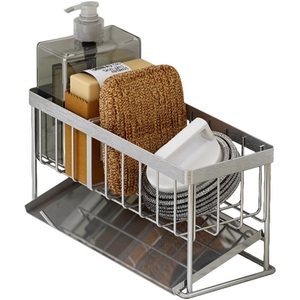 Stainless Steel Kitchen Sink Standing Double Modern Multifunctional <b>Shelf</b> Countertop Sponge Rag Drain <b>Storage</b> Rack Non-Folding - Product Image 5