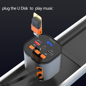 Câble rétractable prix usine 4 en 1 chargeur de voiture multifonction rétractable avec fonction radio FM pour téléphone Techno PT 3 X USB - Product Image 4
