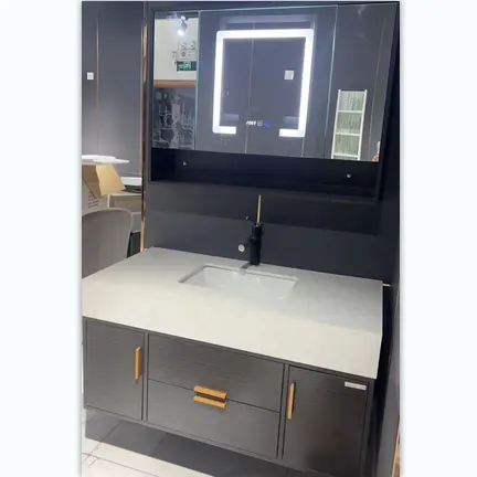 VA-002 Modern Design Bathroom Vanities Marble Tile Quartz Countertop with Mirror Included