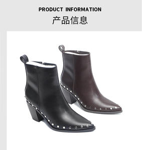 Nouvelles bottes pour femmes à bout pointu, style européen et américain, avec fermeture éclair latérale, chaussures à talon moyen tendance - Product Image 6