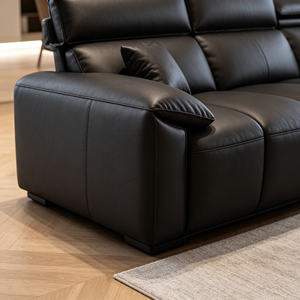 Sofá Seccional Modular de Cuero Negro Premium, Sofá Combinado Grande y Moderno con Reposacabezas Ajustable para Familias Numerosas - Product Image 2