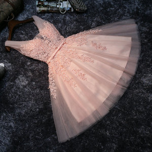 Cocktail Dress Strapless A-Line Chiffon Lace Pink Adult Party Wear - Product Image 2
