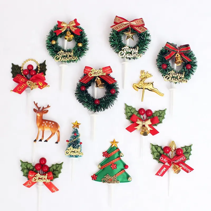 Colorful Straw Circle Deer Gift Bag Christmas Party Cake Ornaments Christmas Cake Topper Baking Cake Decoration