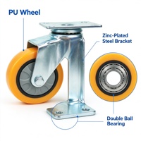 Roues pivotantes industrielles robustes en PU orange de 3/4/5 pouces avec frein, roulettes de 125 mm avec plaque supérieure pivotante, vente en gros d'usine