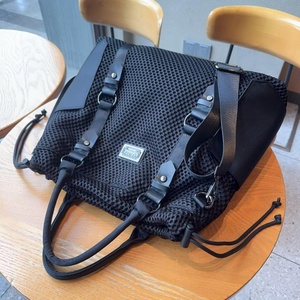 Sac à bandoulière en cuir véritable et maille noire pour femme, fermeture à cordon, grande capacité, en tissu nylon, fermeture éclair en maille, sac de voyage décontracté - Product Image 5