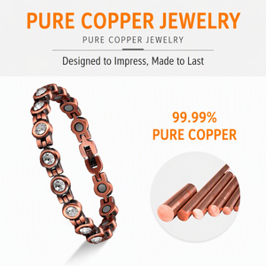 Bracciale/Cavigliera Magnetica in Rame Puro al 99,99% <span class=keywords><strong>con</strong></span> Catena a Maglie di Cristallo e <span class=keywords><strong>Magnete</strong></span>, Placcatura Rame Anticato, 220mm 255mm, Ingrosso - Product Image 6